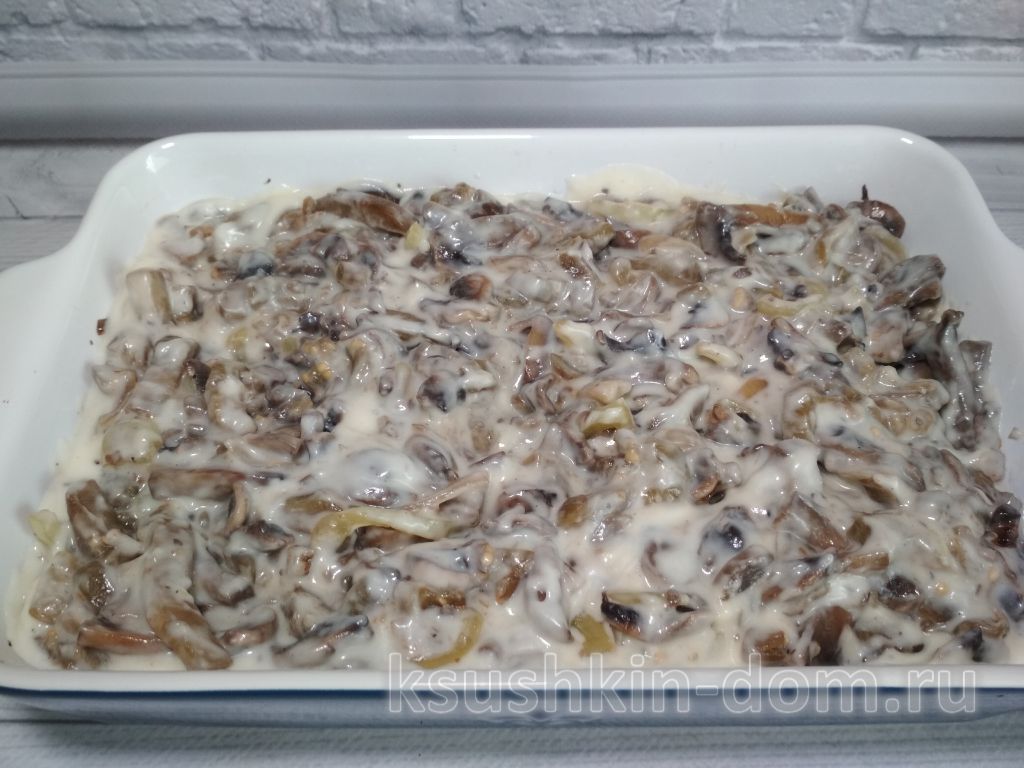 Баклажаны с грибами запеченные под соусом бешамель и сыром 13